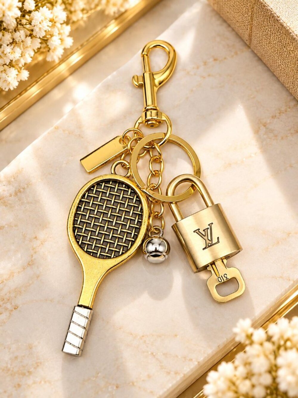 Luxury Tennis Pickle Ball Racket Bag Charm with Authentic LV Padlock